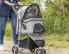 Pet Stroller Dog   Cat Cage 3-wheel Travel Folding Carrier - Black
