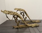 Pair Antique Victorian Rococo Revival Brass Curtain Rod Brackets Ornate Acanthus