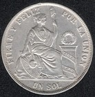 1871 Y j - Scarce Dot Under 1 - Peru Un Sol - 90  Silver Crown