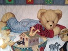 Blanket Blue Jean Teddy Bear Baby Quilt Comforter Noah s Ark Satin Trim 35x43