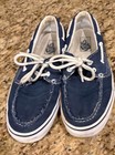 Vans Mens 9 Womens 10 5 Blue Frayed Canvas Deck Boat Shoes Tb4r