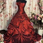 Vintage Victorian Prom Dresses Dark Red Satin Evening Gown Flowers Formal Dress