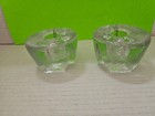 Blenko Pair Clear Wedge Molar Candlesticks Candle Holders Excellent  