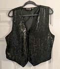 Vintage Aj Women s Black Vest Sequins Satin Back Tie Size M
