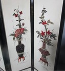 Fine 14  Tall Antique Chinese Screen W  Inset Hardstone Flowers  Circa 1930s