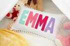 Personalized Baby Name Pillow With Pom Pom Trim  Punch Needle Nursery Decor Gift