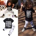 2pcs Toddler Baby Girls Letter T-shirt Tops Pants Outfits Clothes Set Tracksuit