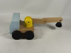 Vintage Wooden Pull Toy Crane Truck     Articulating Arm  Solid Wood  Montessori