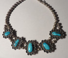 Fine Turquoise    Silver Older  Native American Necklace  With 5 Blossoms