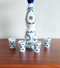 Blue Class  Empty Bottle With 4 Shot Glasses To Serve  Gift For Tequila Lovers