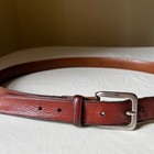 Vintage Italian Full Grain Leather Belt Mens 38 Brown Silver Buckle Y2k
