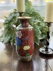 Vintage 12 5  Chinese Cloisonne Enamel Brass Vase Red Phoenix Peony Pristine