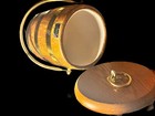 Vtg  Mid Century Santiq Large Oak Ice Bucket Barrel Brass Straps Carry Handle
