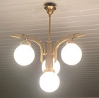 Antique Vintage Art Deco Old Fixture Ceiling Brass Hanging Chandelier Light Milk