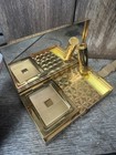 Vintage Gold Tone Compact Case Basketweave Mirror Lipstick Holder 5x3