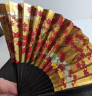 Vintage Japanese Fans Folding Paper Cherry Blossom Qty 2  Leaves Gold Red