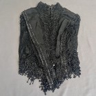 Antique Late 1800s Victorian Jet Beaded Morning Capelet Silk Fringed Mantle Vest
