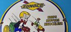 Vintage Sunoco Gasoline Porcelain Sign - Knockless Old Car Cartoon Gas Pump Sign