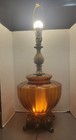 Vintage Amber Glass Table Lamp W Night Light Mcm Hollywood Regency 