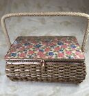 1960   s Vintage Dritz Wicker Sewing Basket Floral Full Of Goodies