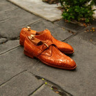 New Men s Handmade Tan Crocodile Leather Oxford Brogue Single Strap Formal Shoes