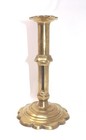 Fine18th C English Brass Push-up Candlestick -scalloped Base   Lip -faceted Knop