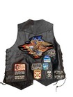 Vtg Hot Leather Biker s Vest With Custom Harley Davison Patches