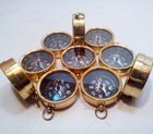 Set Of 10 Pcs Maritime Nautical Vintage Style Brass Pocket Compass Key Chains