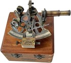 Antique Nautical Brass Sextant With Wooden Box     Maritime Navigational Instrumen