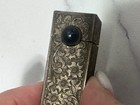 Vtg Antique Heavy Sterling Silver Flower Etched 800 Lipstick Holder Mirror Onyx