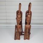 African Tribal Figurines Fertility Pair Wooden Hand Carved Chained Male Female 