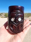 Maori Wood Cup Carved Kapana Tiki Mug Shell Inlay Rotorua New Zealand Tribal Art