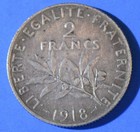 1918 France 2 Francs World Silver Coin