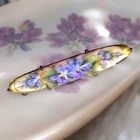 Antique Hand Painted Porcelain Brooch Victorian Violets Floral Gilded Vintage