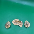 Vintage Rare Acorn On Leafs Signed Craft Pin Brooch Earrings Rare  Rhinestone