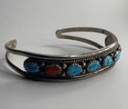 Vintage Native American  Sterling Silver Turquoise Coral  Cuff Bracelet 15 Grams