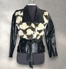 Vintage 70s Small Leather Patchwork Rabbit Fur Jacket Disco Retro Boho Hong Kong