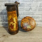 Vintage Romanian Folk Motive Pyrography Hand Painted Wood Box   Pitcher Stein