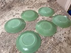 6 Vintage Fire King Jadeite Jane Ray Saucers Green Glass Ribbed-guc