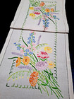 Rare  fairistytch  Wildflowers Vintage Hand Embroidered Runner