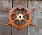 Wooden Wheel Nautical Finishing Brass Antique Beach Boat Ships Pirate Steering