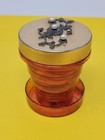 Vintage 50s Goldtone Product Self-contained Travel Pill Holder collapsible Cup