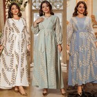 Muslim Women Embroidery Abaya Open Kimono Inner Dress 2 Piece Set Kaftan Turkey