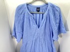 Gap Gauze Tier Dress Womens Size Xl Blue Short Sleeve Split V-neck Pockets Nwt