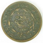 Hard Times Token Not One Cent  Ht 48  Extremely Fine  damaged    432