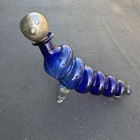 Hand Blown Blue Glass Casta Agave Tequila Worm Bottle Statue Decanter Vintage