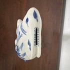 Vintage Bunny Rabbit Ceramic Bank White   Blue Figurine Pier One Glossy Decor