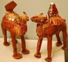 Vintage Set 2 Handmade Sewn Leather Camels Fringed Saddles Sequins 7  Ornate
