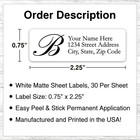 60 Return Address Labels Personalized Printed 3 4  X 2 1 4  Monogrammed