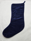 Vtg Needlepoint Christmas Stocking Blue Velvet Bear In Sleigh Night Moon Snow